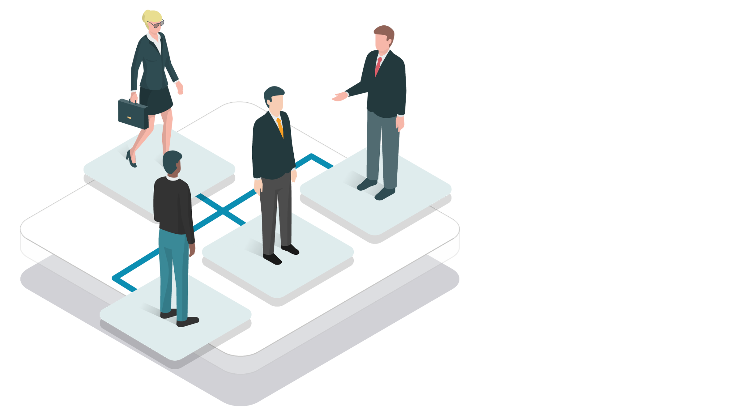 illustration showing company organisation hierarchy with 3 men below a female boss